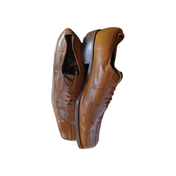 Giorgio Brutini Mens Derby Dress Shoes 9.5W Cognac Square Toe Genuine Snakeskin - Picture 7 of 12